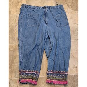 Vintage 90’s Agapo Floral Embroidered Lightweight Denim Pull-on Jeans - Size 1X